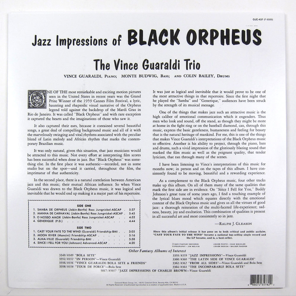 Vince Guaraldi Trio: Jazz Impressions Of Black Orpheus Vinyl LP